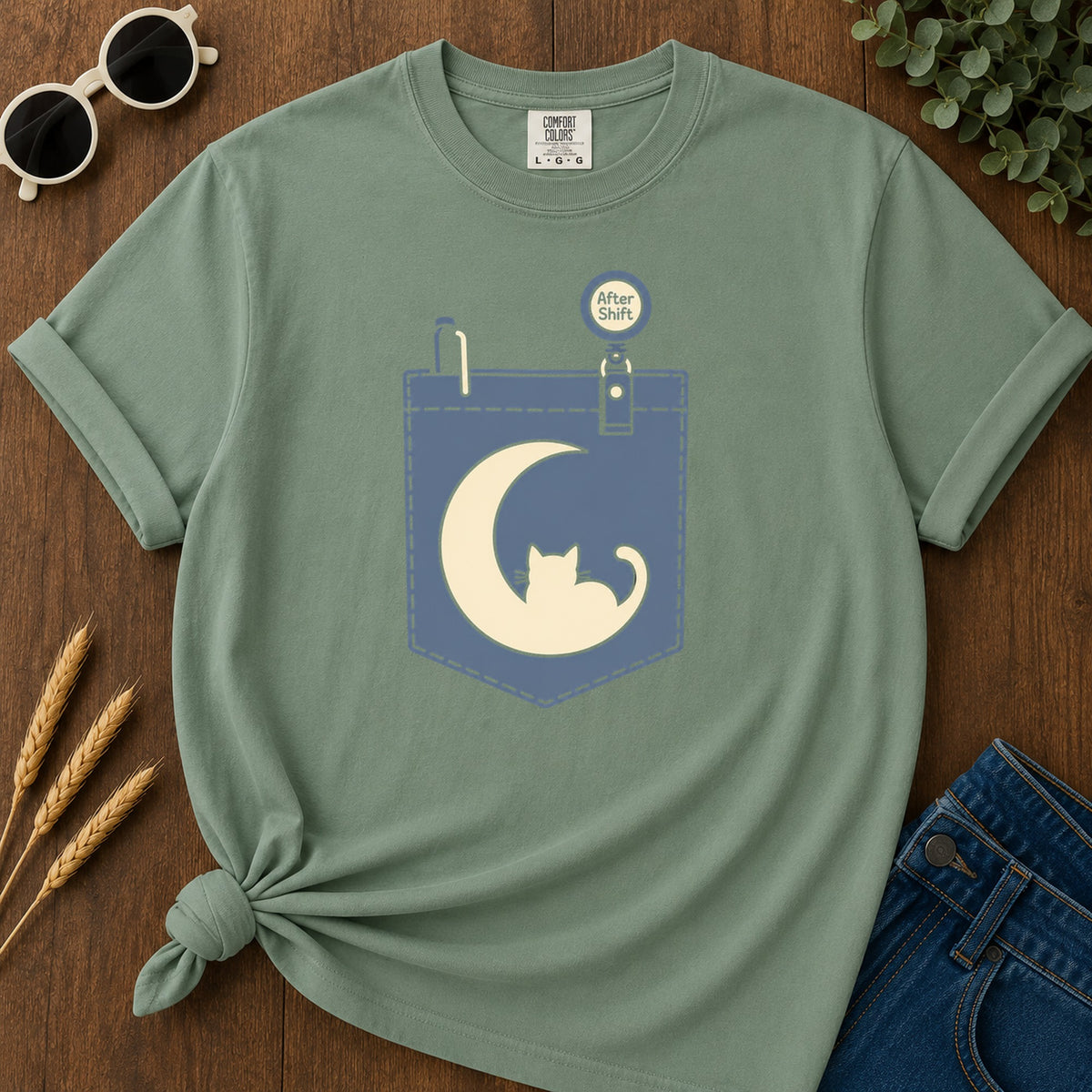 Pocket After Shift T-Shirt - Light Green Mockup