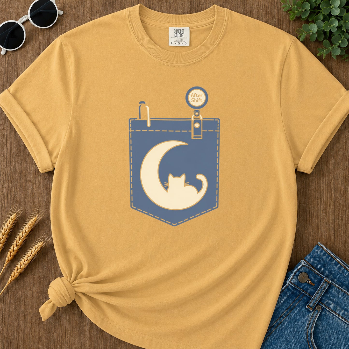 Pocket After Shift T-Shirt - Mustard Mockup