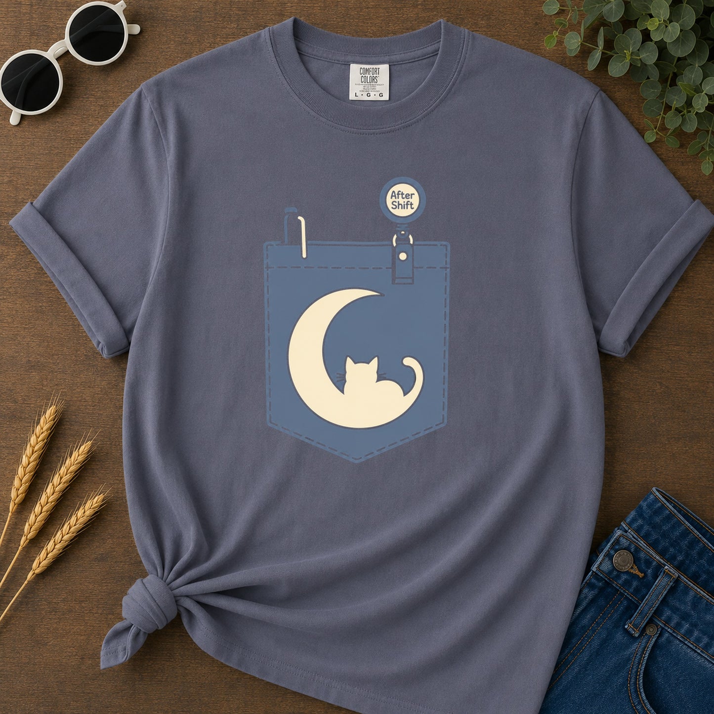 Pocket After Shift T-Shirt - Navy Mockup