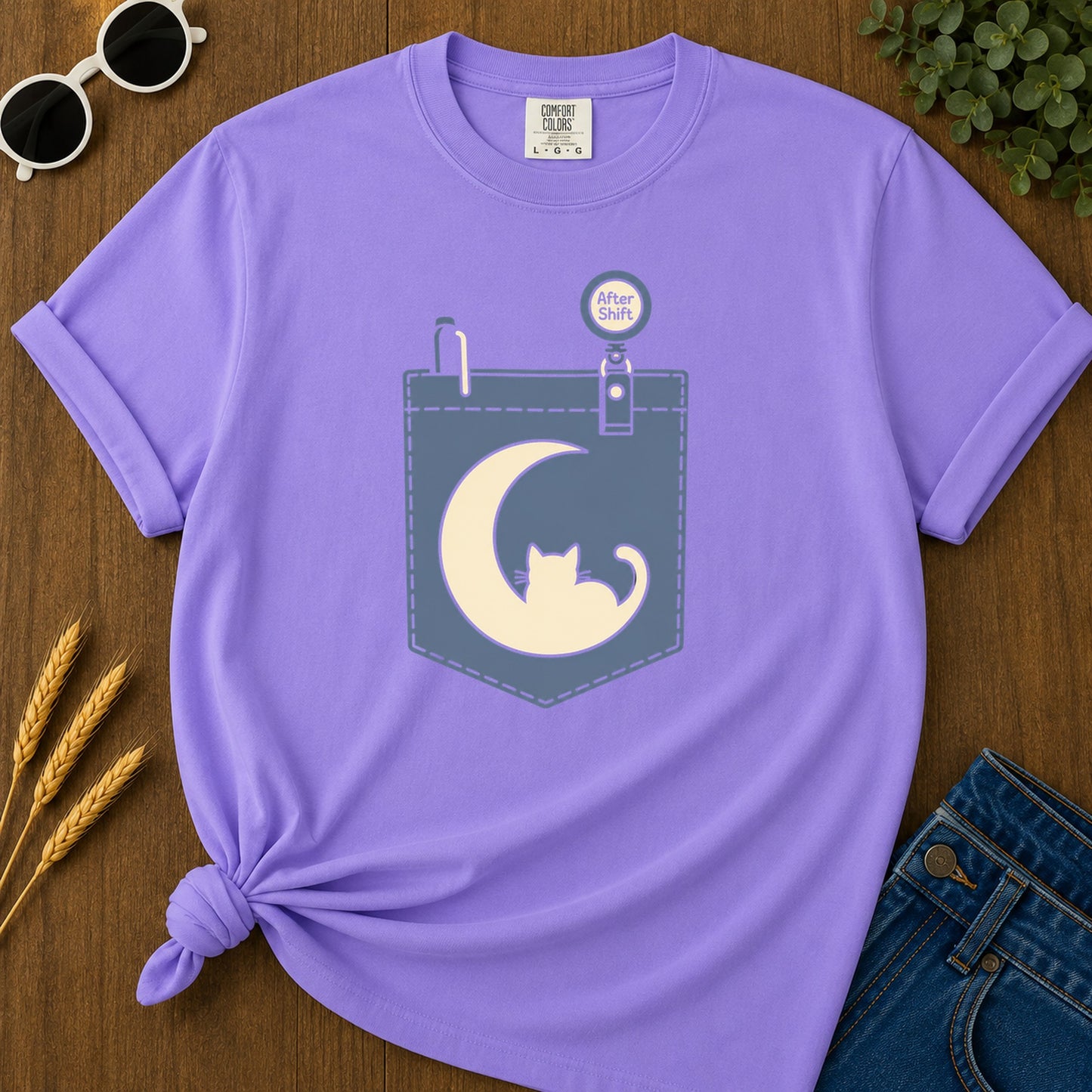 Pocket After Shift T-Shirt - Violet Mockup