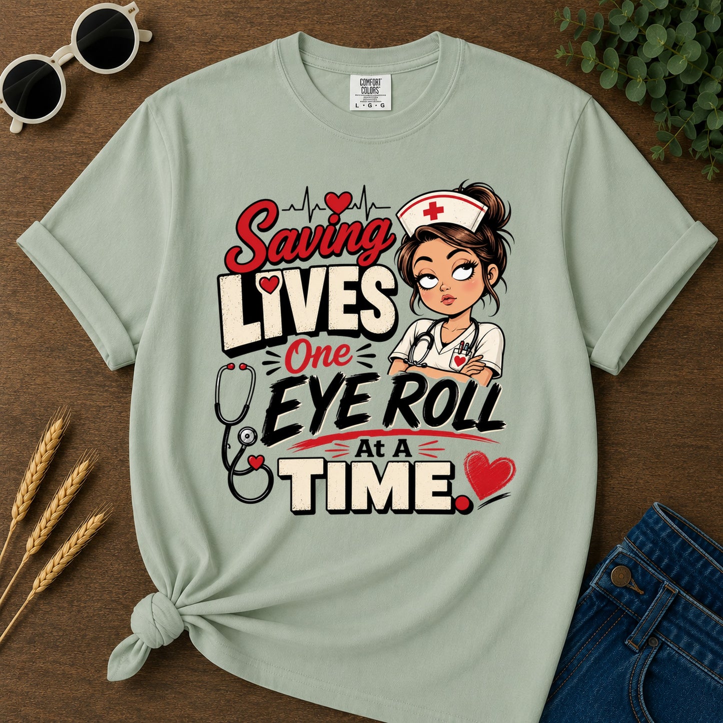 One Eye Roll T-Shirt - Bay Mockup