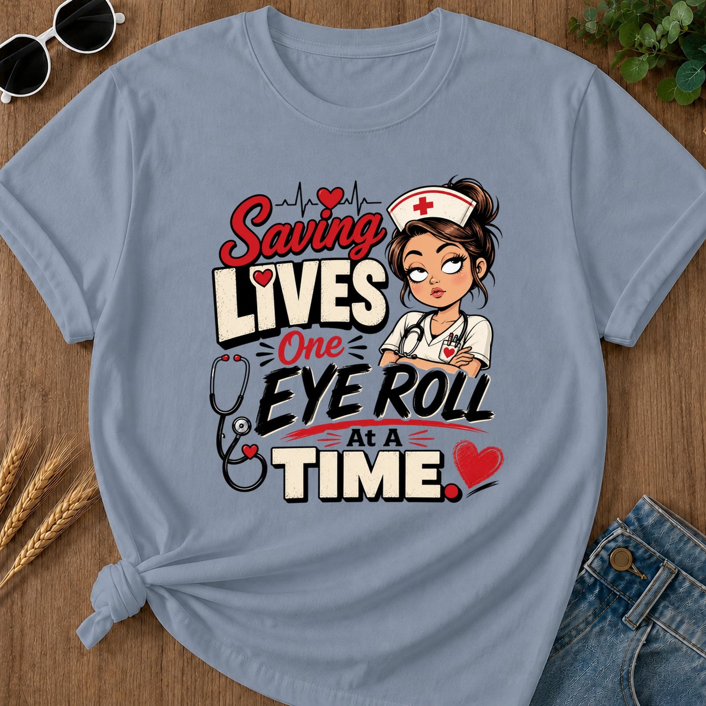 One Eye Roll T-Shirt - Blue Jean Mockup