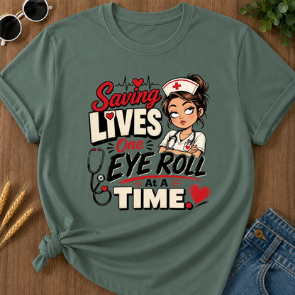 One Eye Roll T-Shirt - Blue Spruce Mockup