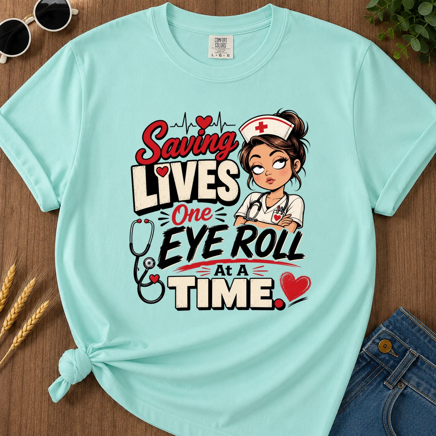 One Eye Roll T-Shirt - Chalky Mint Mockup