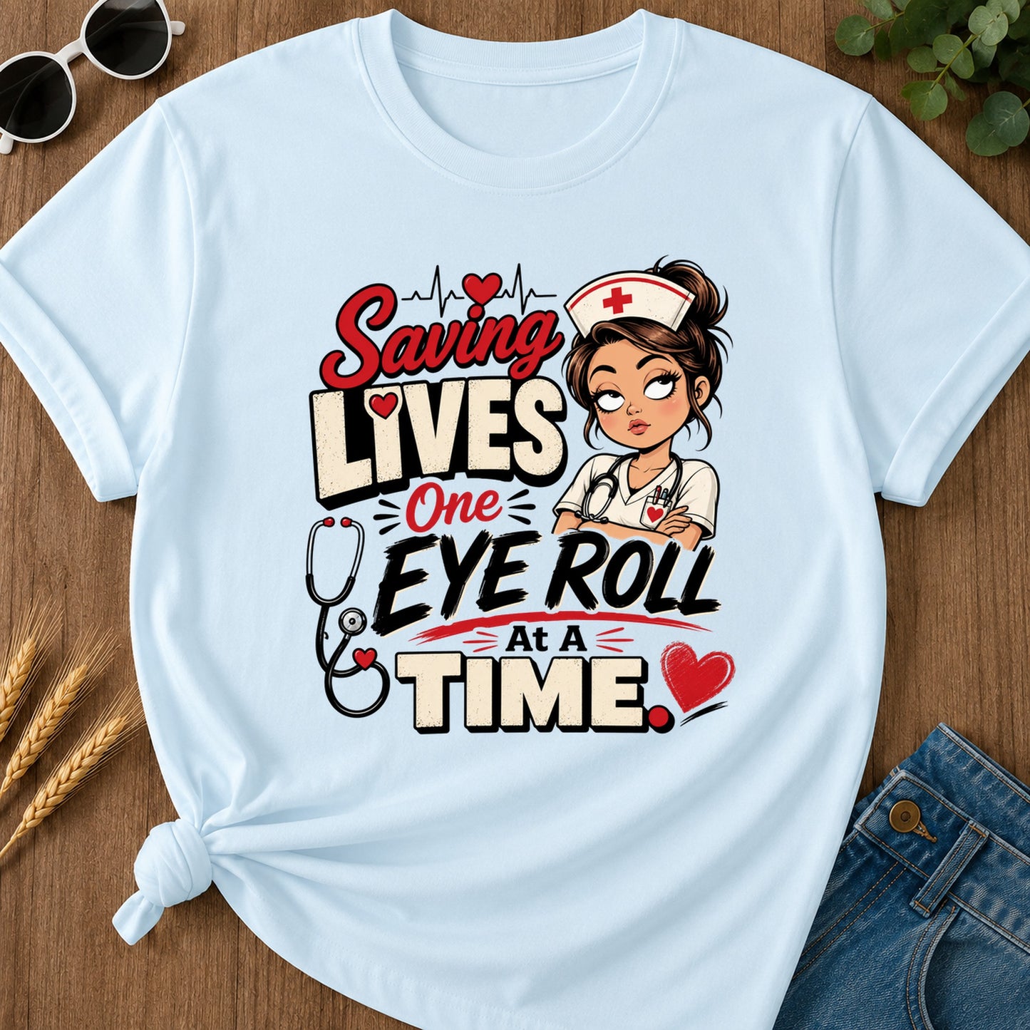 One Eye Roll T-Shirt - Chambray Mockup