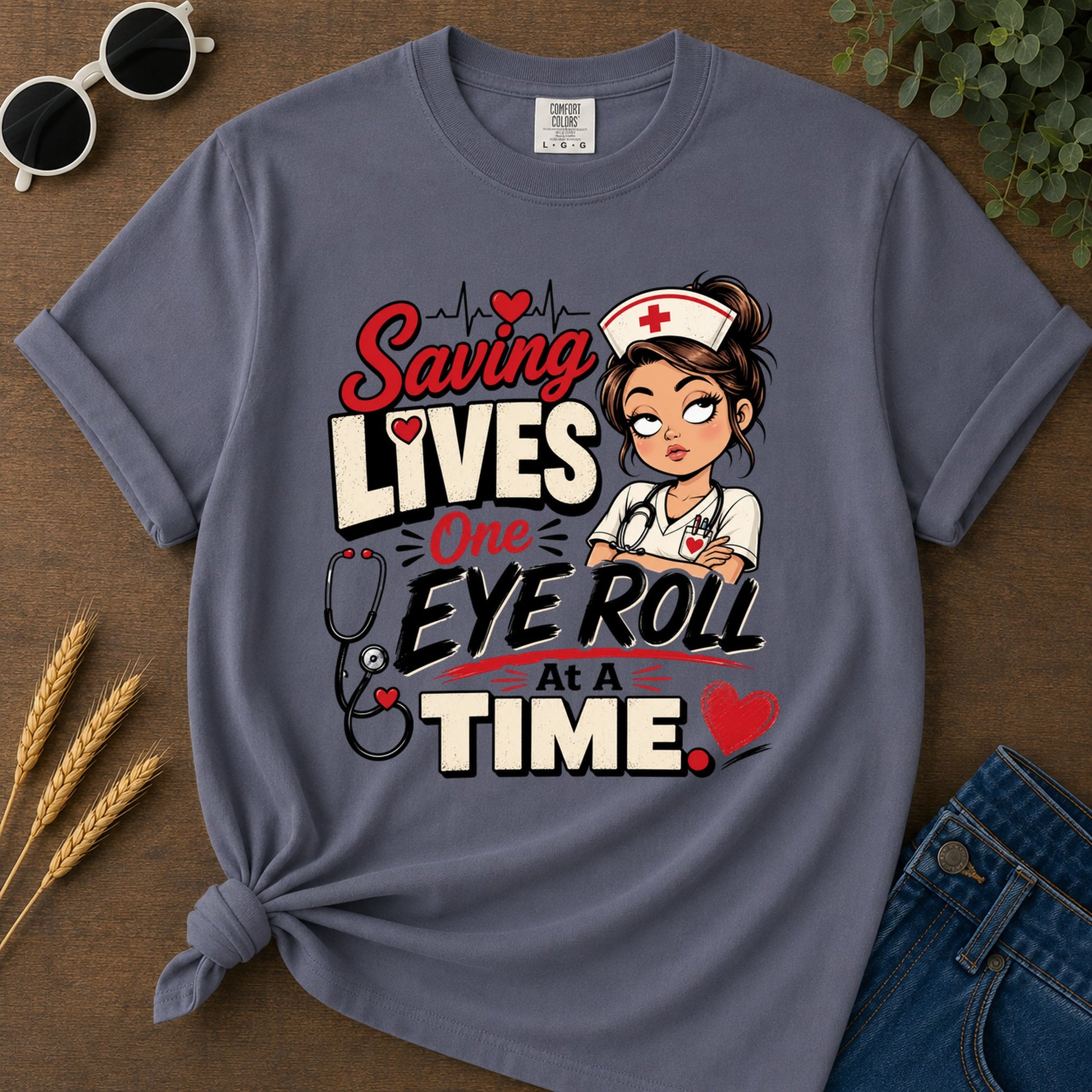 One Eye Roll T-Shirt - Navy Mockup