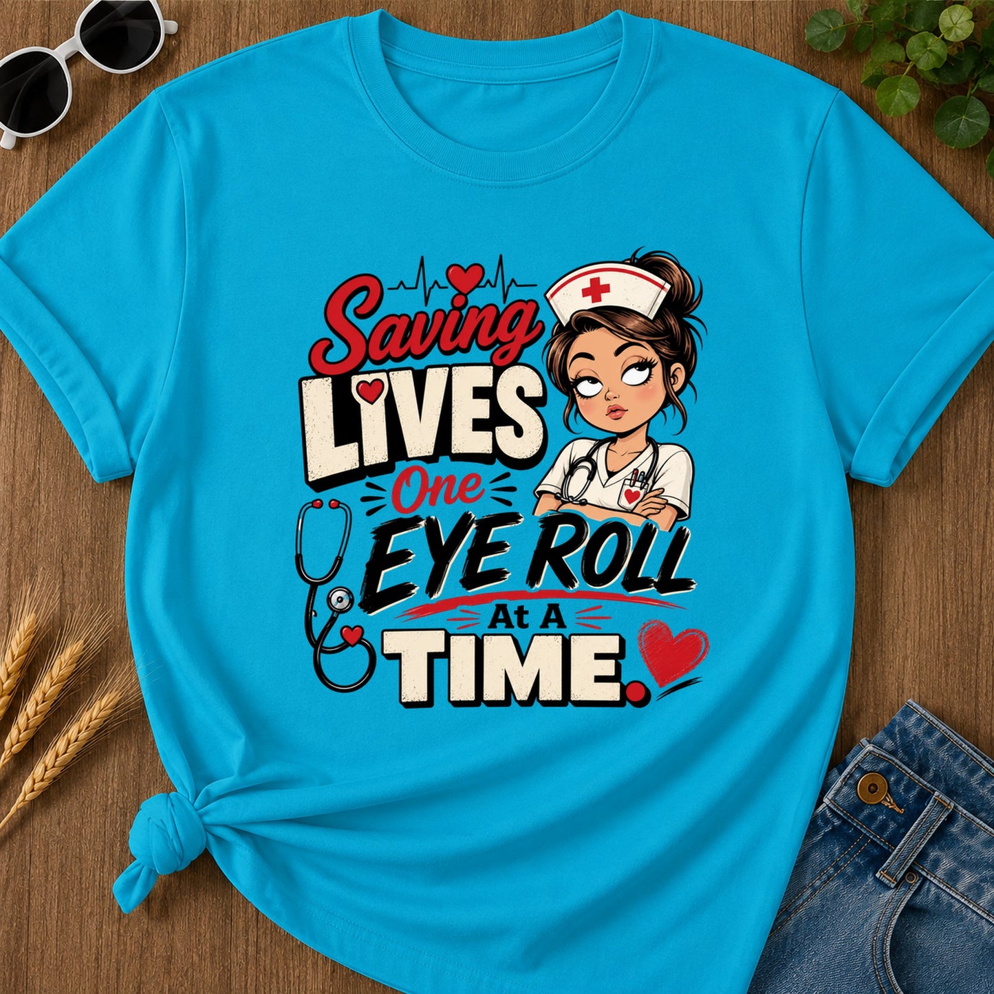 One Eye Roll T-Shirt - Sapphire Mockup