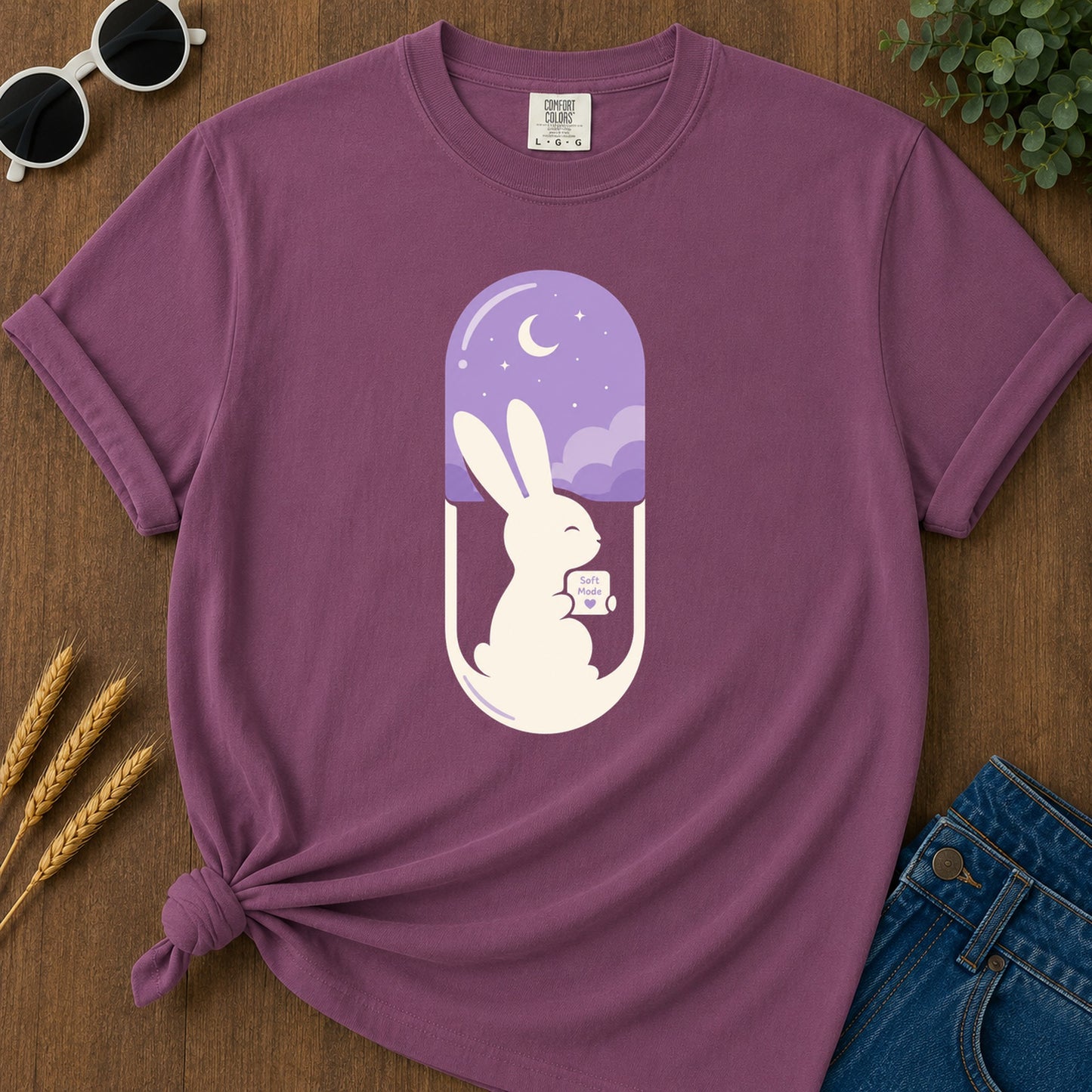 Soft Mode Bunny T-Shirt - Berry Mockup