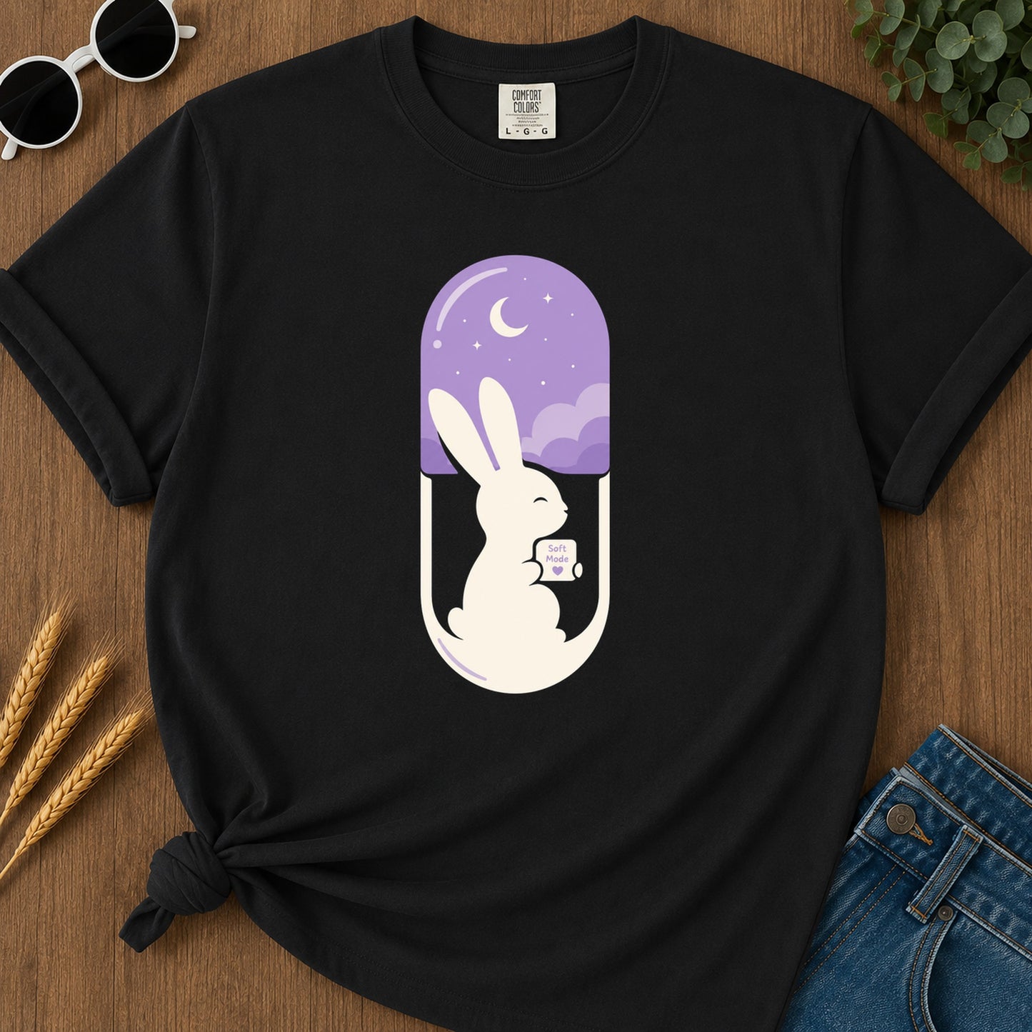 Soft Mode Bunny T-Shirt - Black Mockup