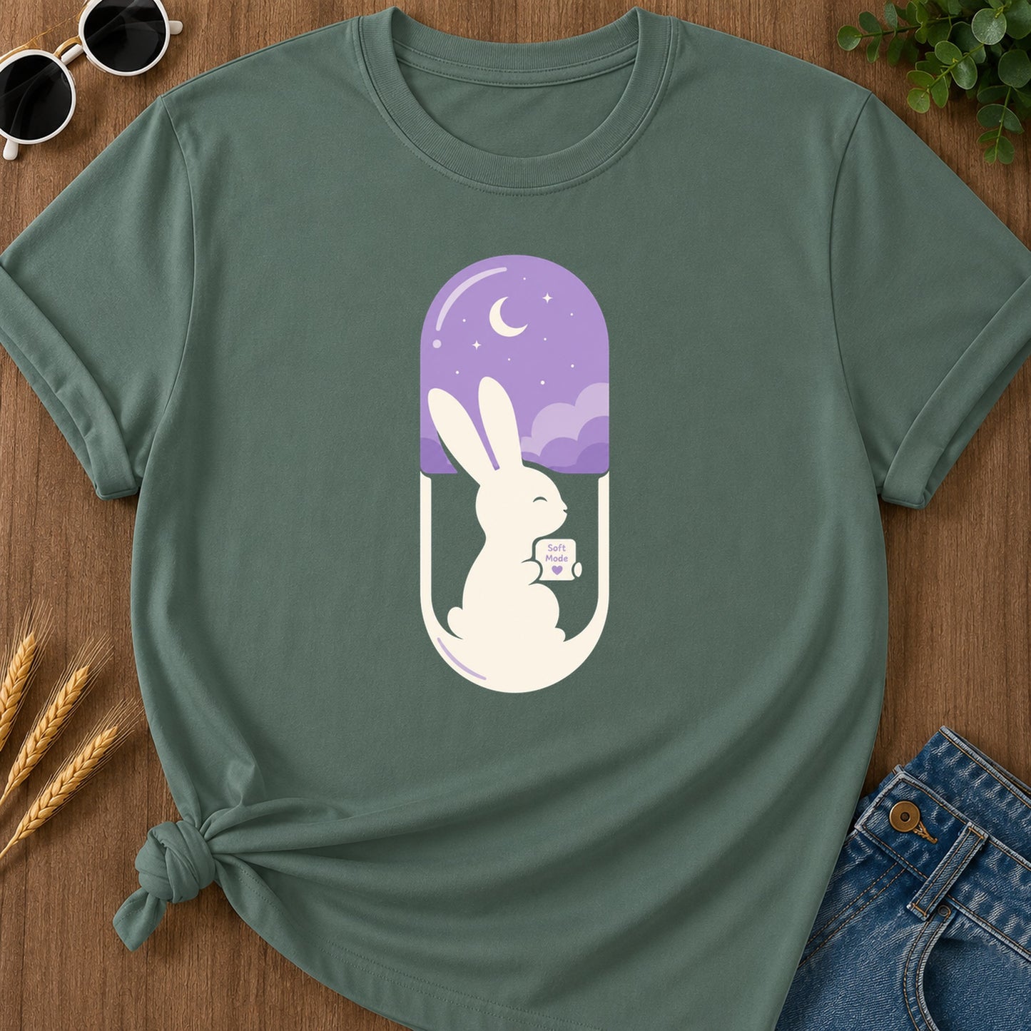 Soft Mode Bunny T-Shirt - Blue Spruce Mockup