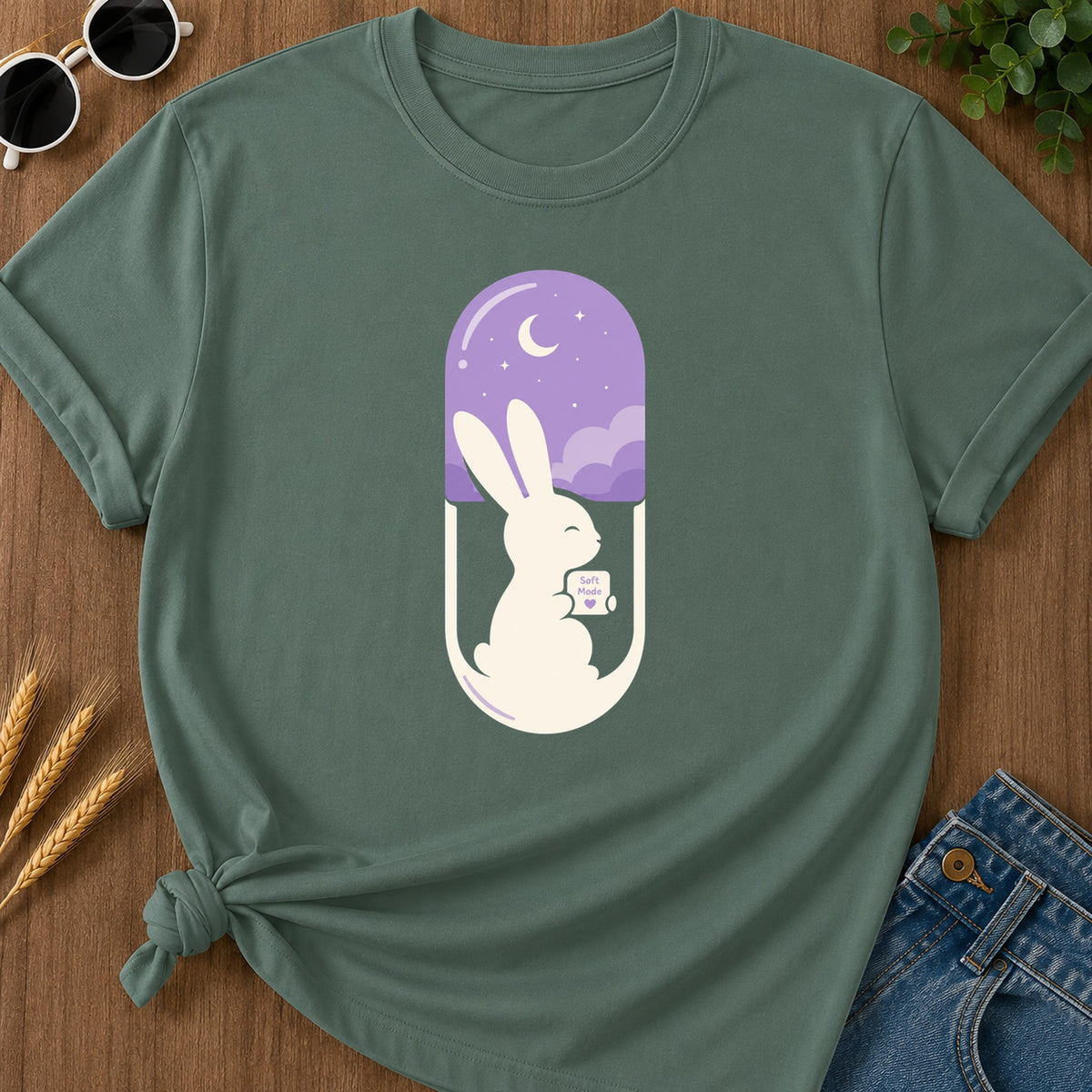 Soft Mode Bunny T-Shirt - Blue Spruce Mockup