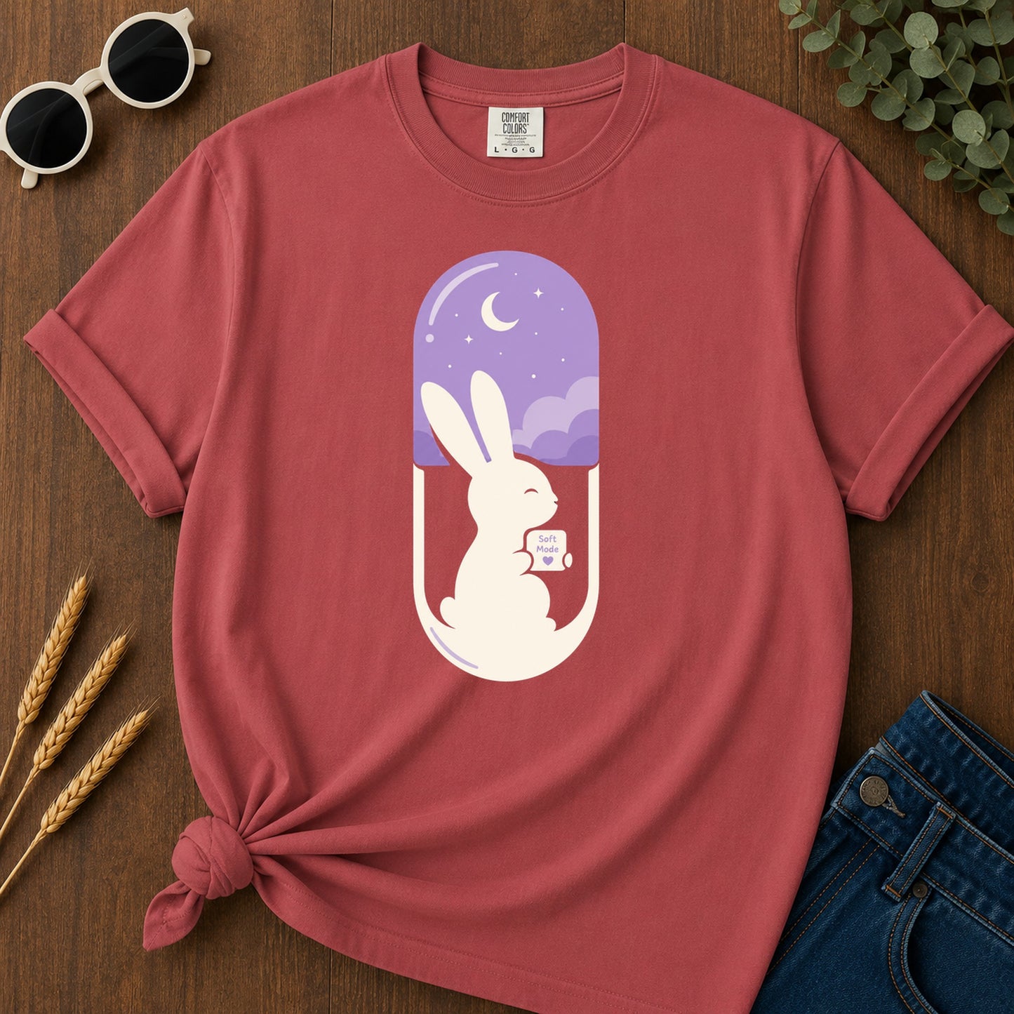 Soft Mode Bunny T-Shirt - Crimson Mockup