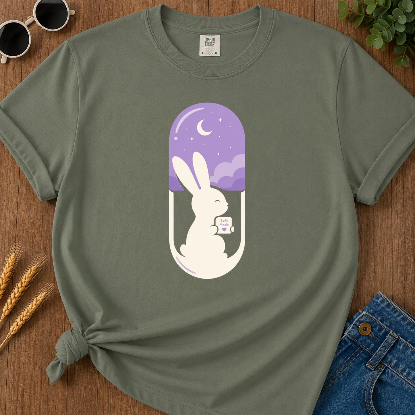 Soft Mode Bunny T-Shirt - Moss Mockup