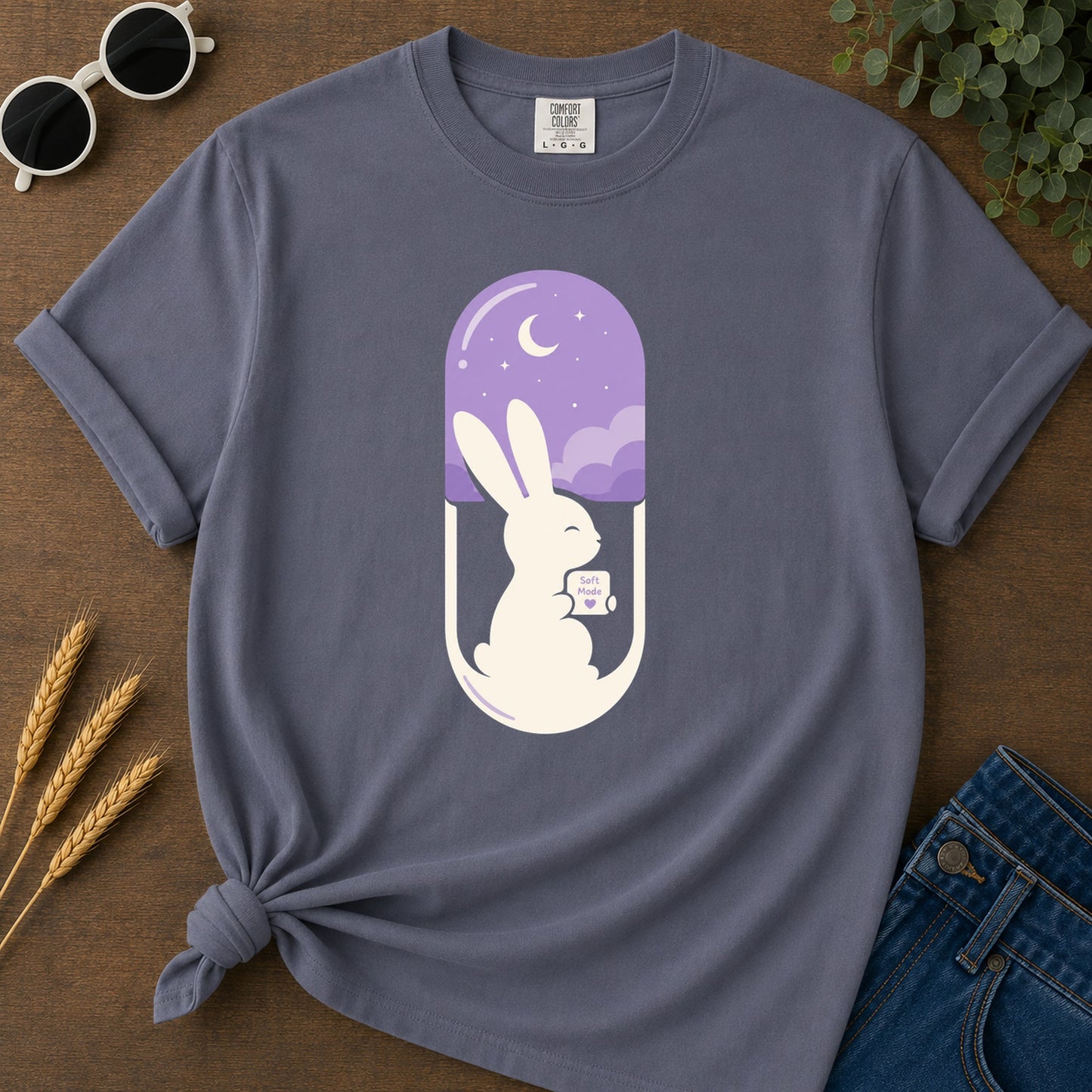 Soft Mode Bunny T-Shirt - Navy Mockup