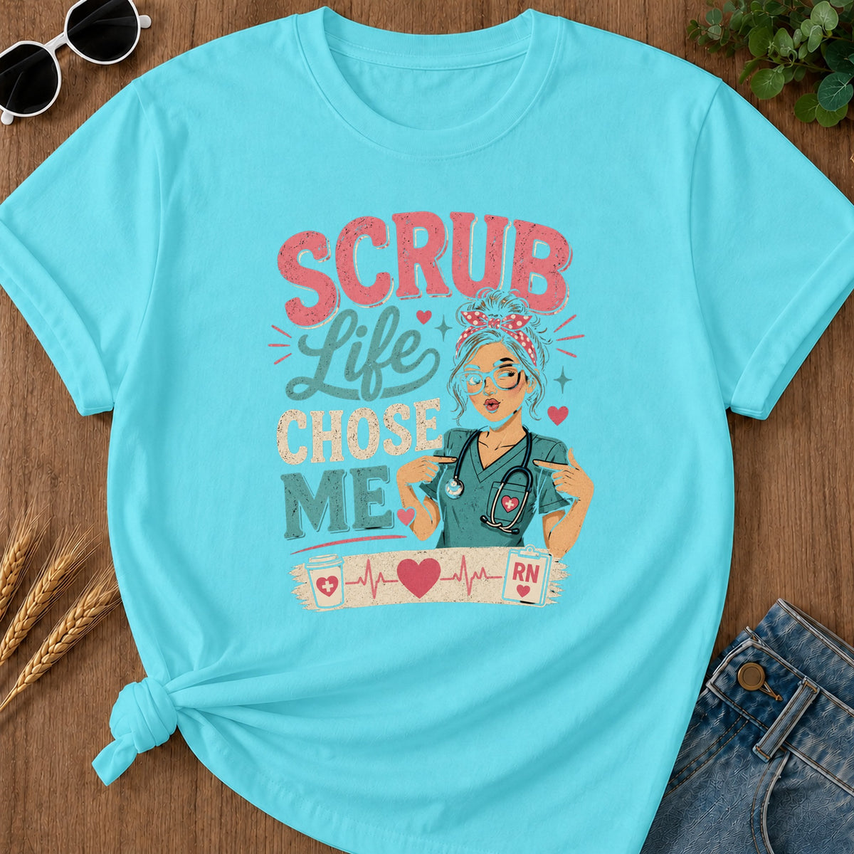 Scrub Life Chose T-Shirt - Lagoon Blue Mockup