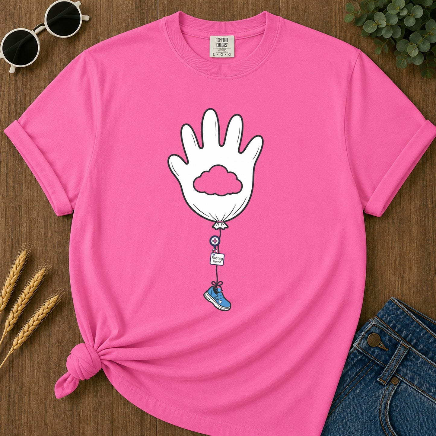 Floating Home T-Shirt - Neon Pink Mockup