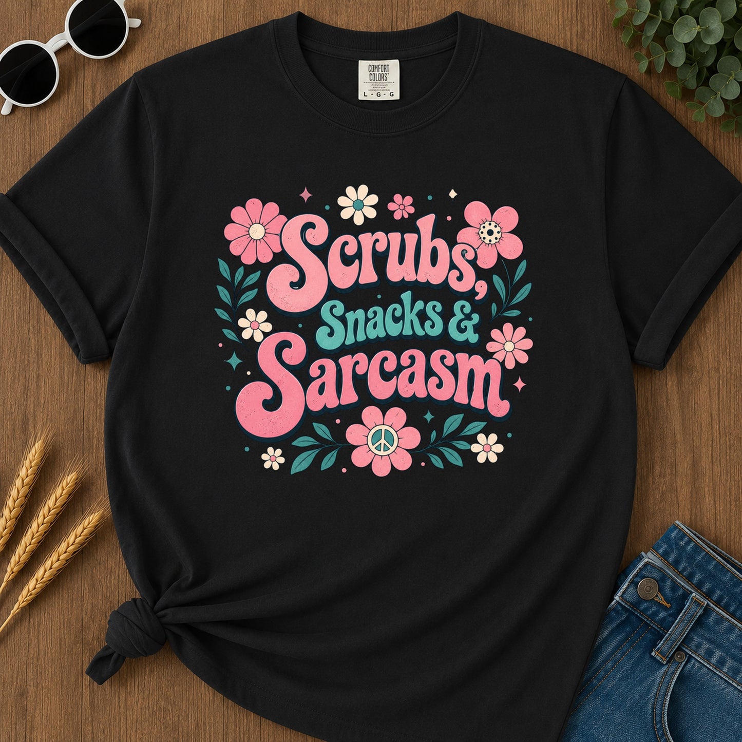 Scrubs Snacks Sarcasm T-Shirt - Black Mockup