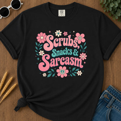 Scrubs Snacks Sarcasm T-Shirt - Black Mockup
