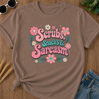 Scrubs Snacks Sarcasm T-Shirt - Espresso Mockup