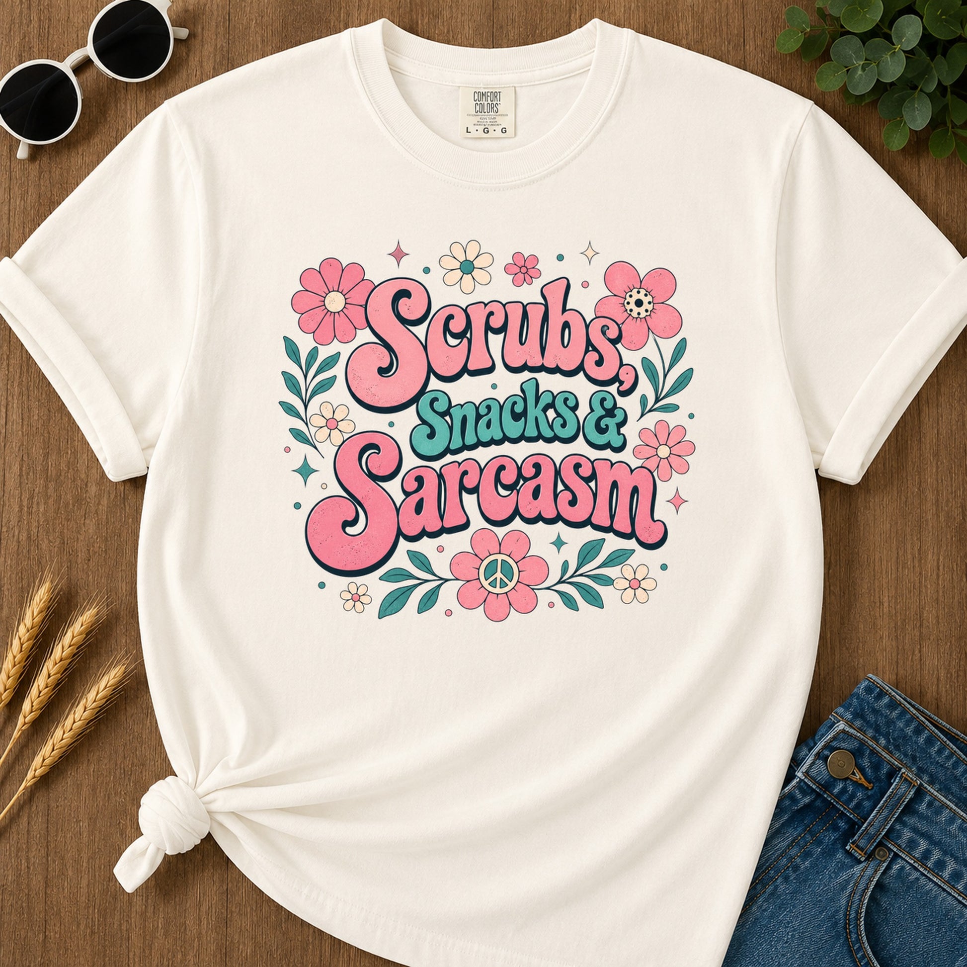 Scrubs Snacks Sarcasm T-Shirt - Ivory Mockup