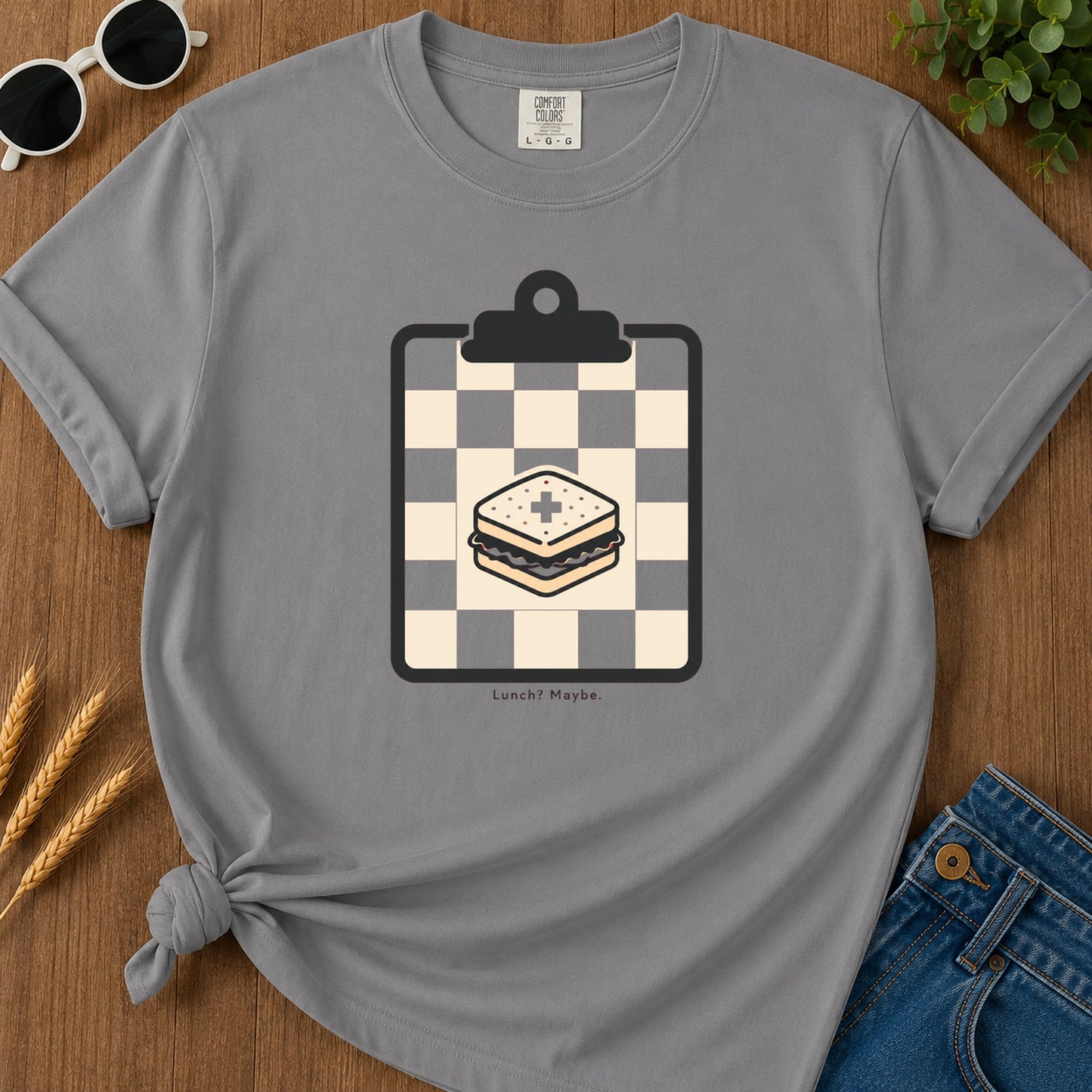 Lunch Maybe T-Shirt - Grey Mockup