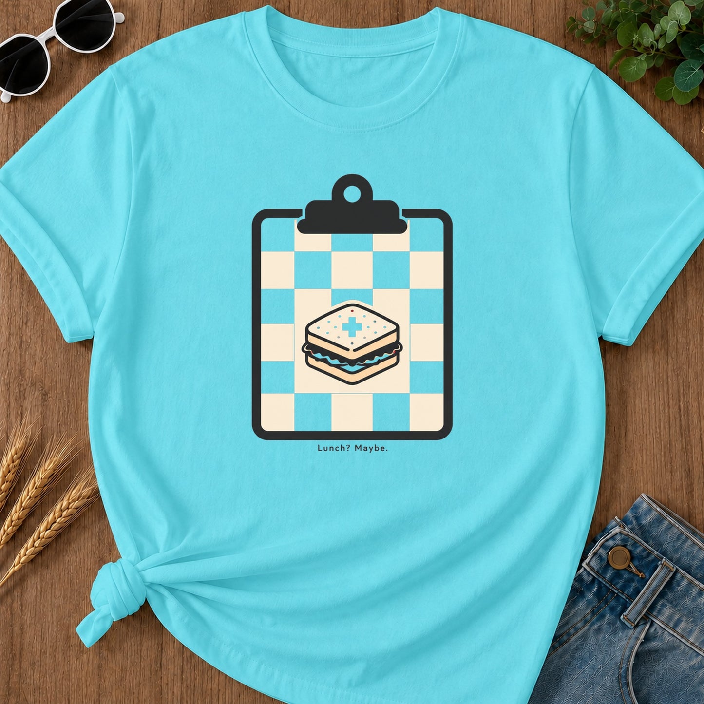 Lunch Maybe T-Shirt - Lagoon Blue Mockup