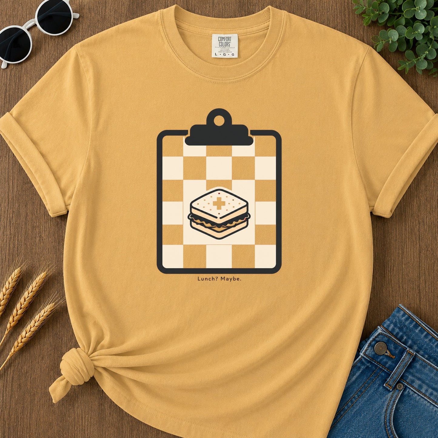 Lunch Maybe T-Shirt - Mustard Mockup
