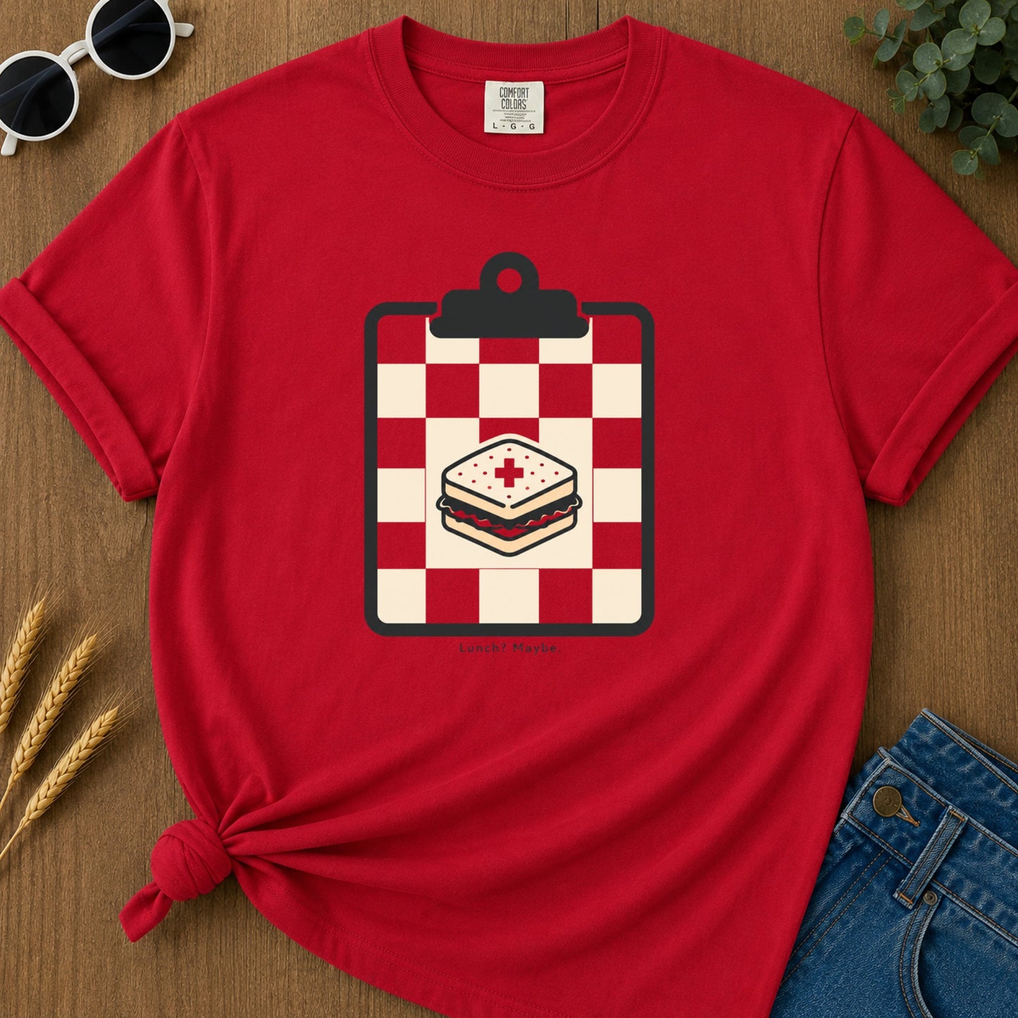 Lunch Maybe T-Shirt - Red Mockup