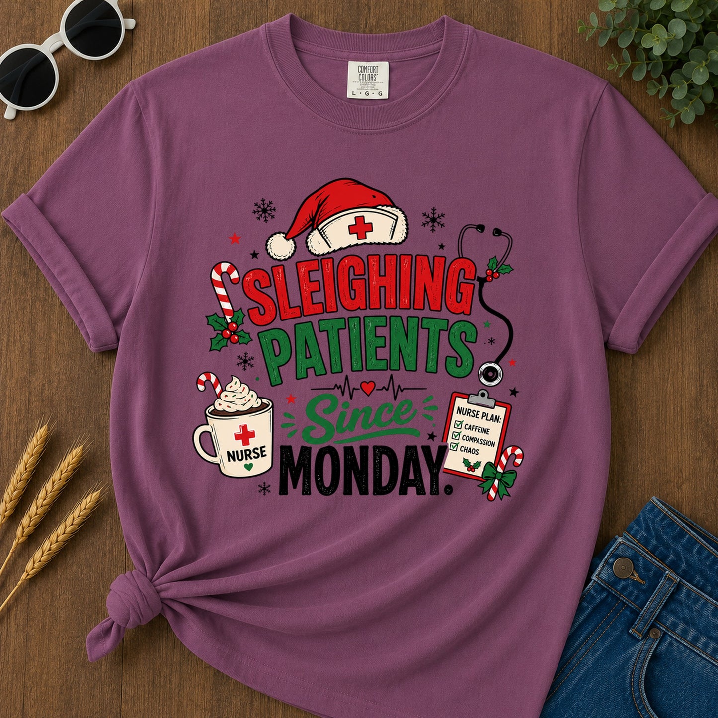 Sleighing Patients T-Shirt - Berry Mockup