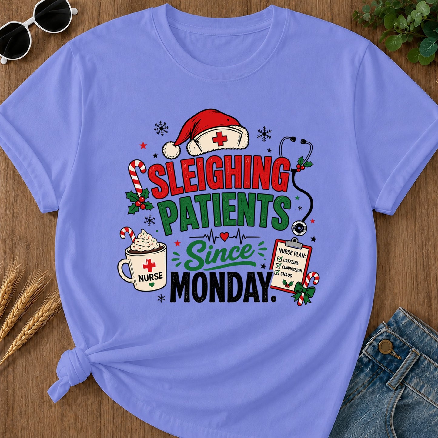 Sleighing Patients T-Shirt - Flo Blue Mockup