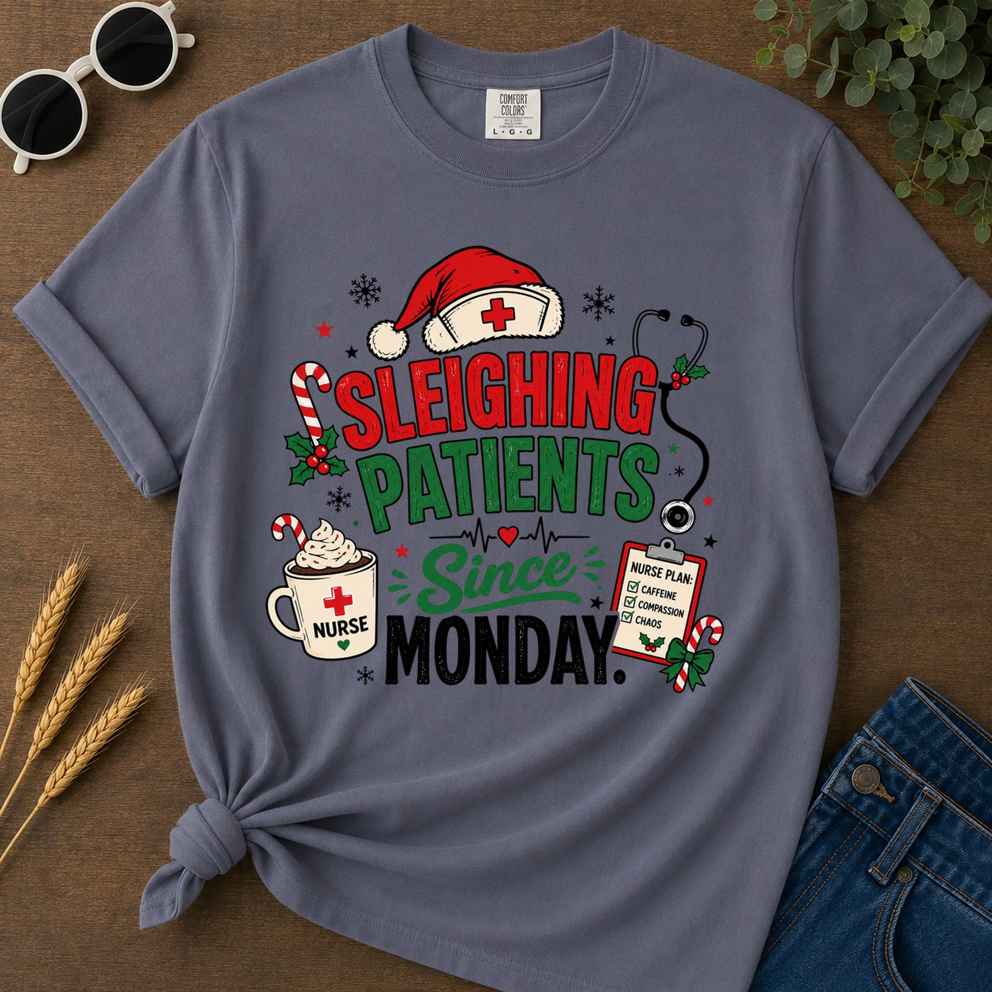 Sleighing Patients T-Shirt - Navy Mockup