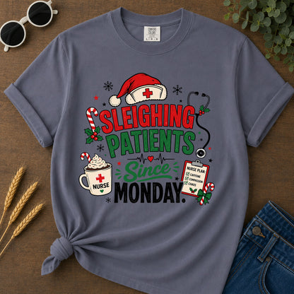 Sleighing Patients T-Shirt - Navy Mockup