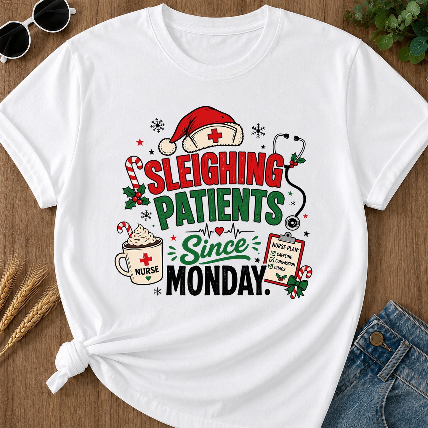 Sleighing Patients T-Shirt - White Mockup
