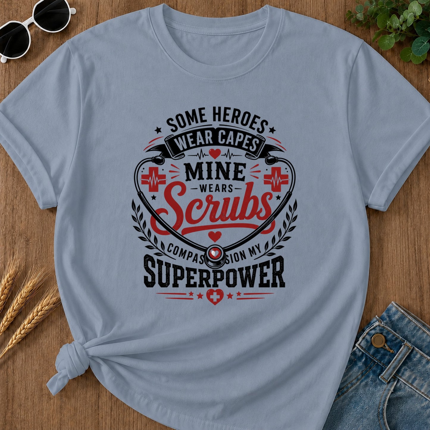 Heroes Wear Capes T-Shirt - Blue Jean Mockup