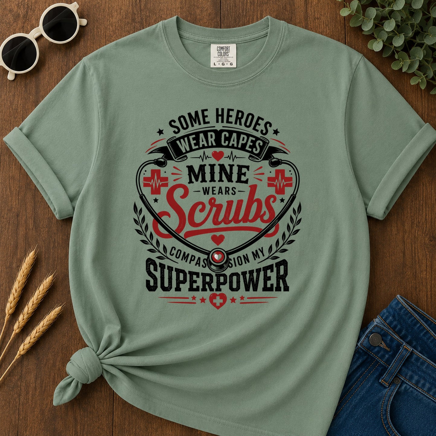 Heroes Wear Capes T-Shirt - Light Green Mockup
