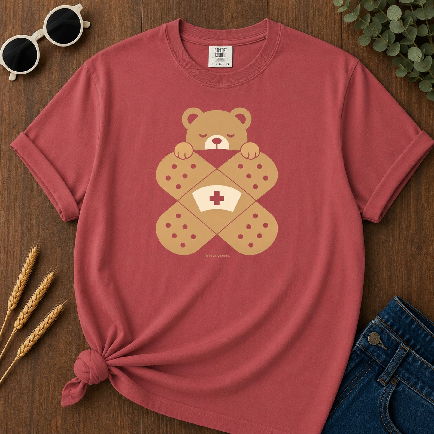 Recovery Bear T-Shirt - Crimson Mockup