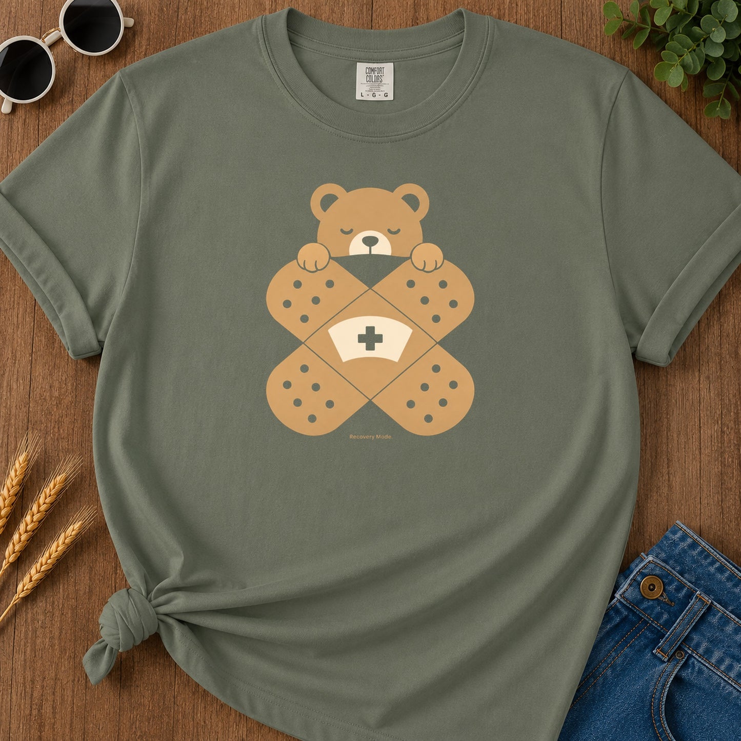 Recovery Bear T-Shirt - Moss Mockup