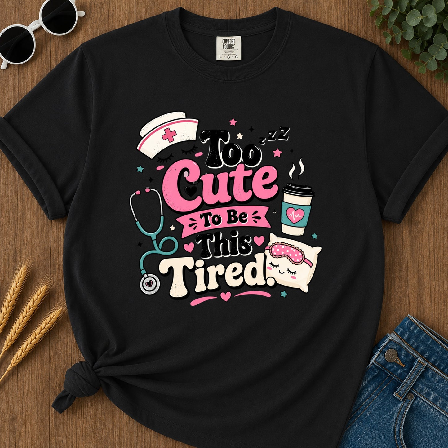 Cute Tired T-Shirt - Black Mockup