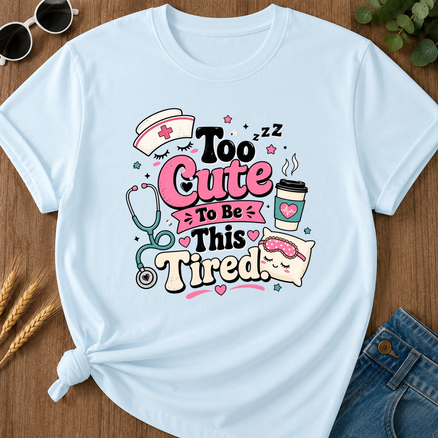 Cute Tired T-Shirt - Chambray Mockup
