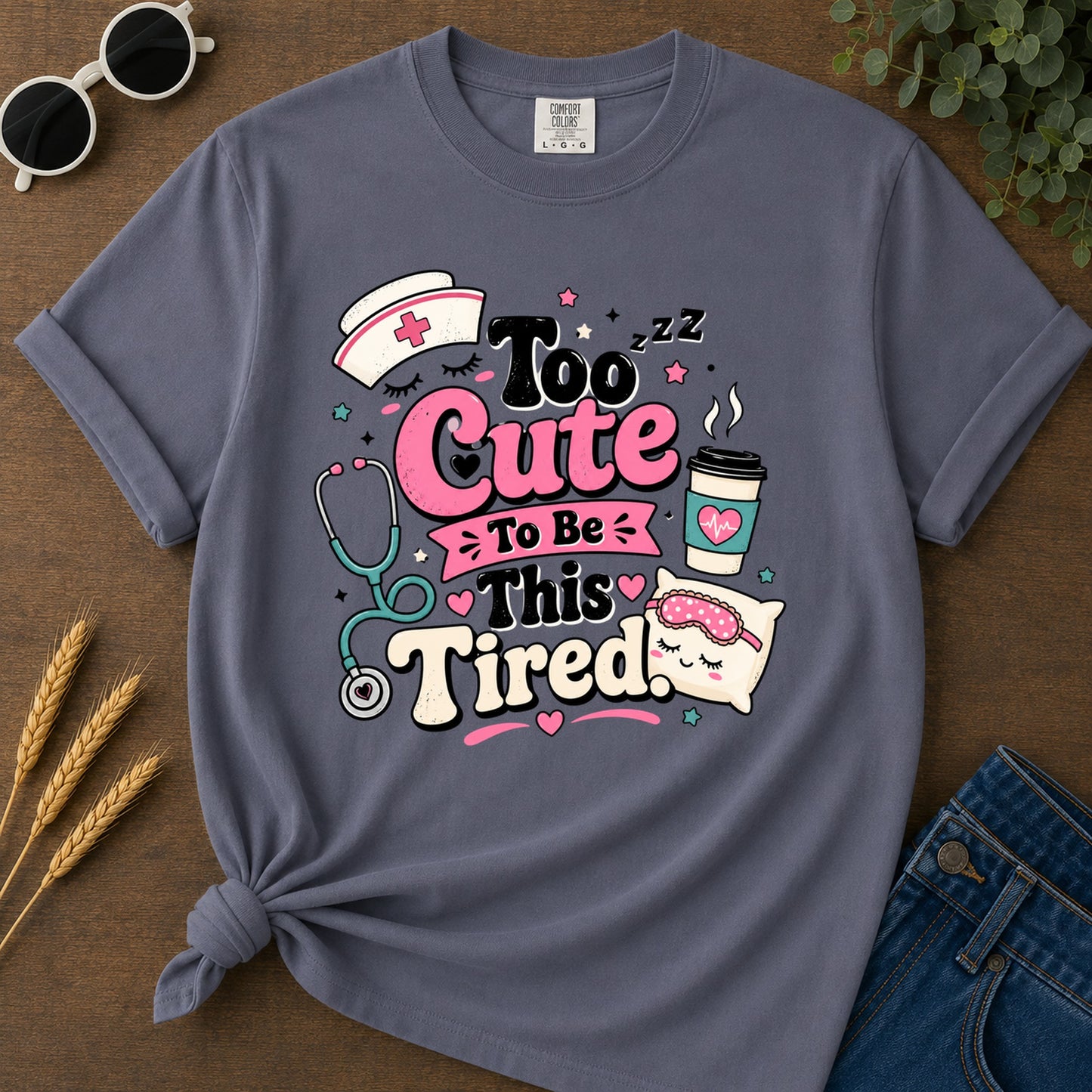 Cute Tired T-Shirt - Navy Mockup