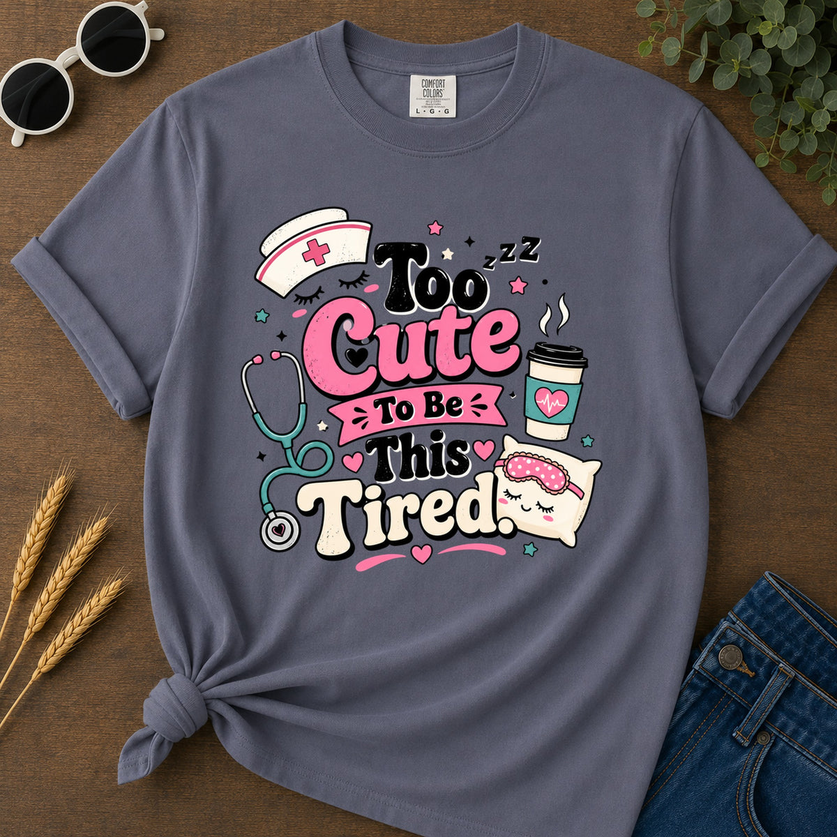 Cute Tired T-Shirt - Navy Mockup