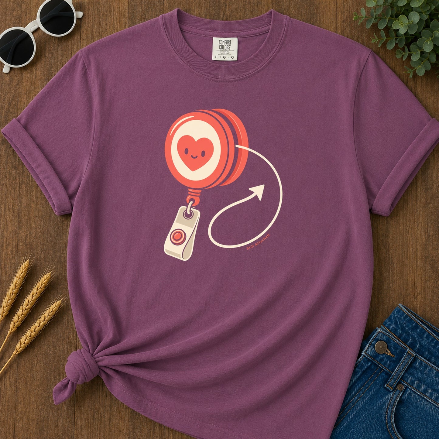 Still Attached T-Shirt - Berry Mockup
