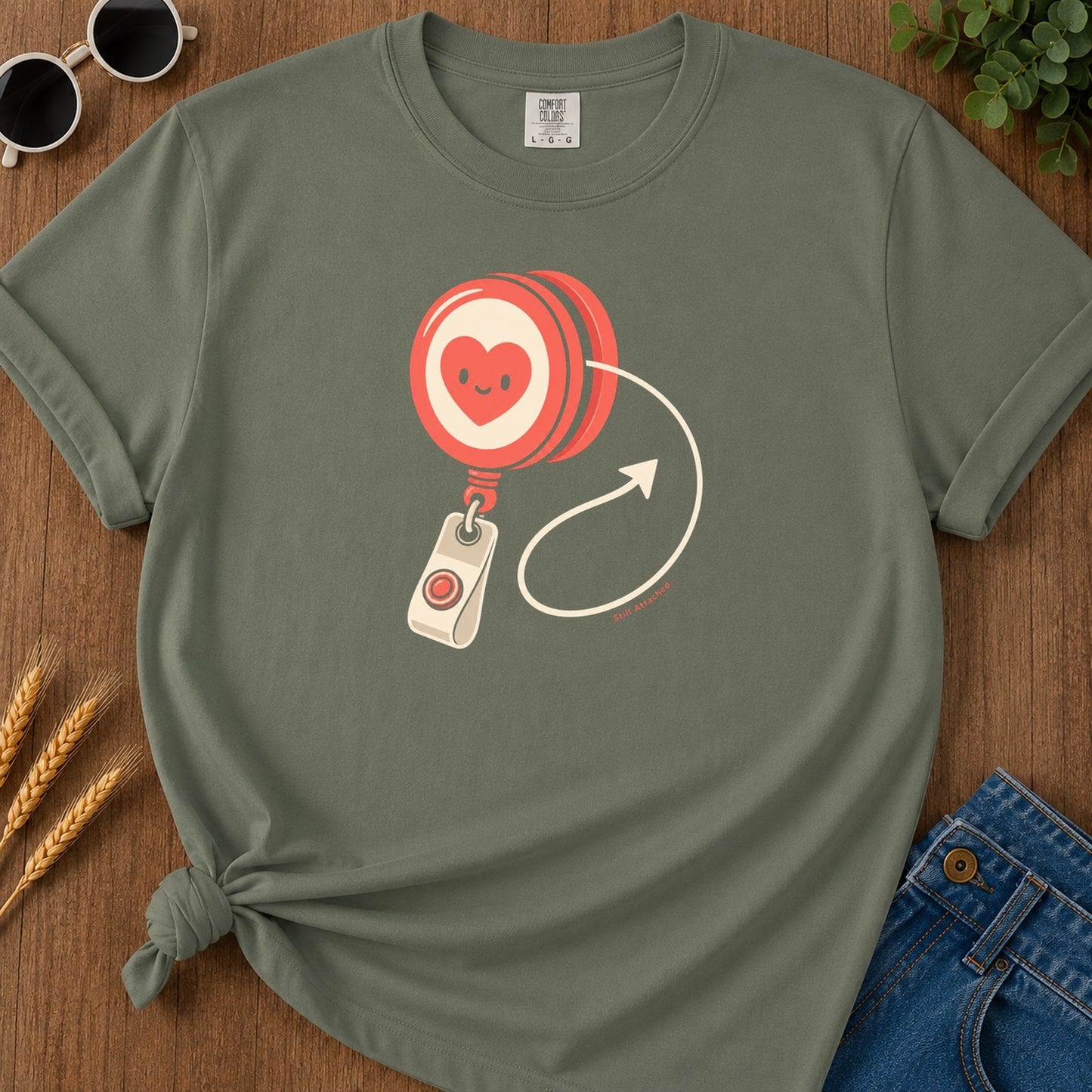 Still Attached T-Shirt - Moss Mockup