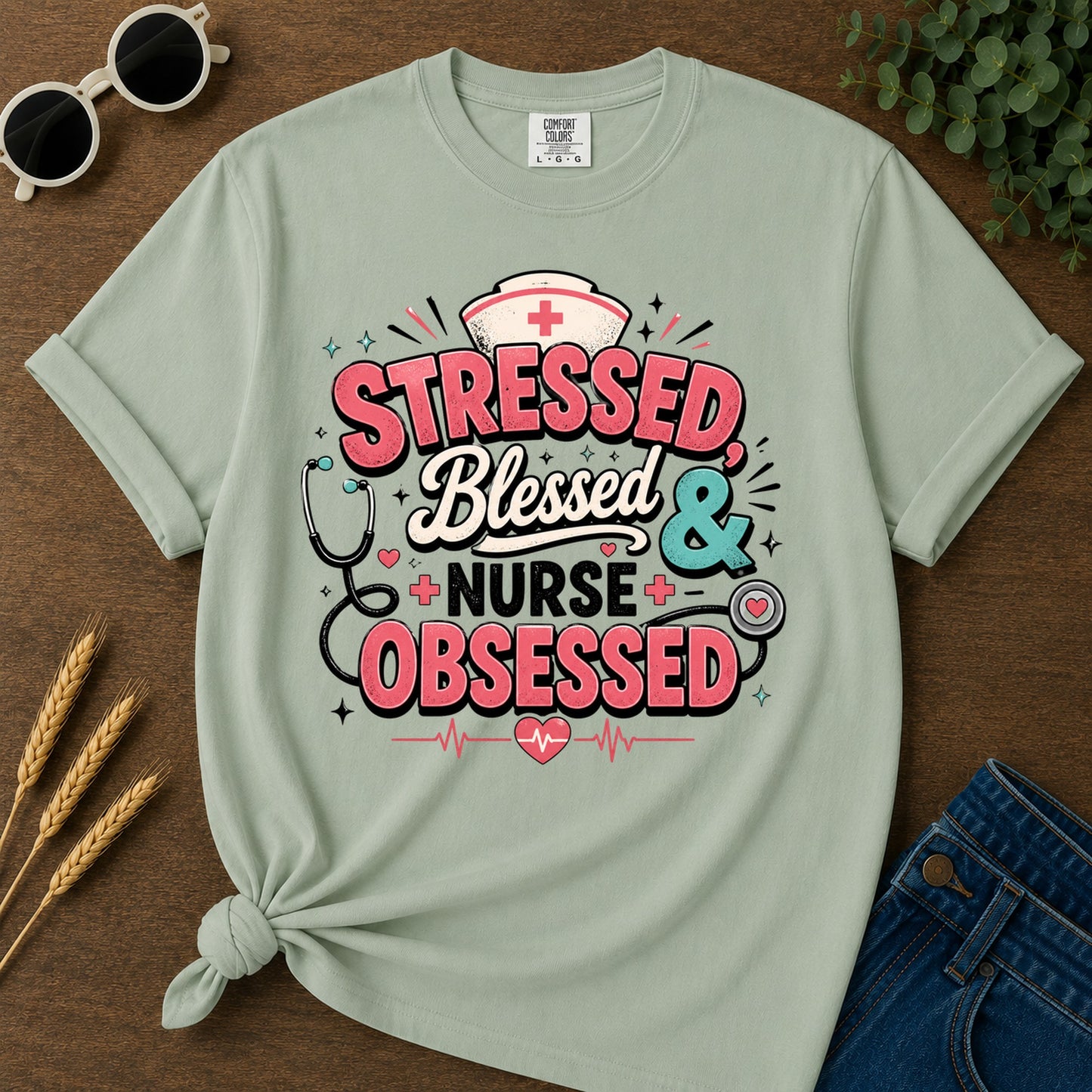 Tressed Blessed Obsessed T-Shirt - Bay Mockup