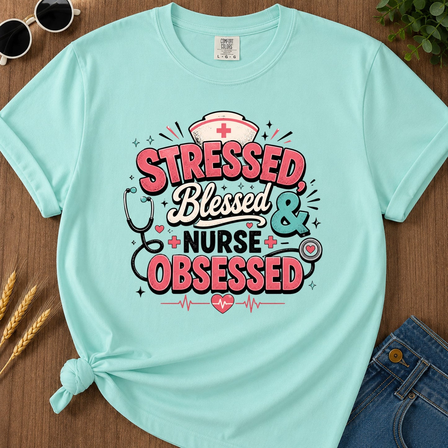 Tressed Blessed Obsessed T-Shirt - Chalky Mint Mockup