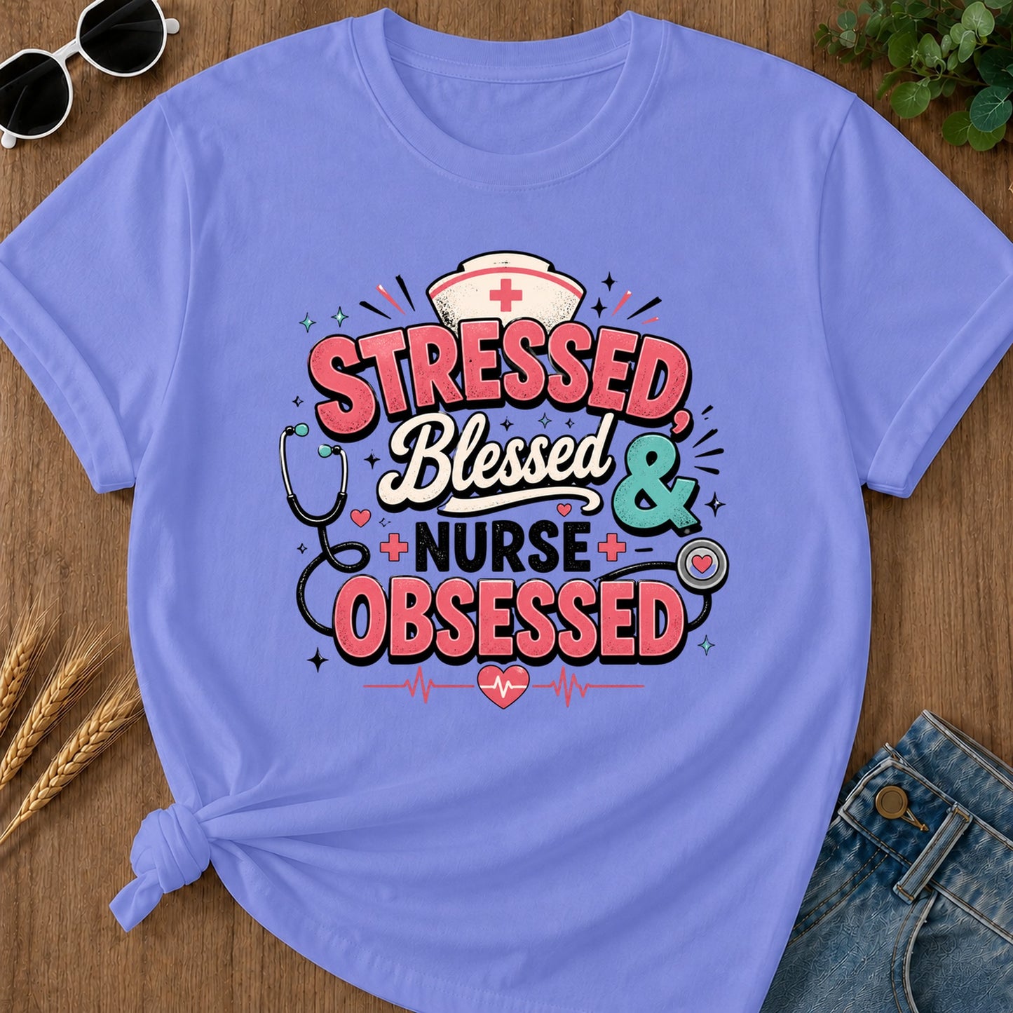 Tressed Blessed Obsessed T-Shirt - Flo Blue Mockup
