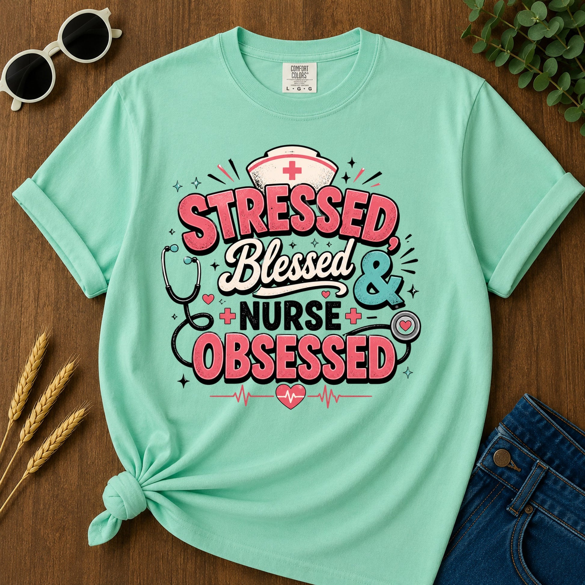Tressed Blessed Obsessed T-Shirt - Island Reef Mockup