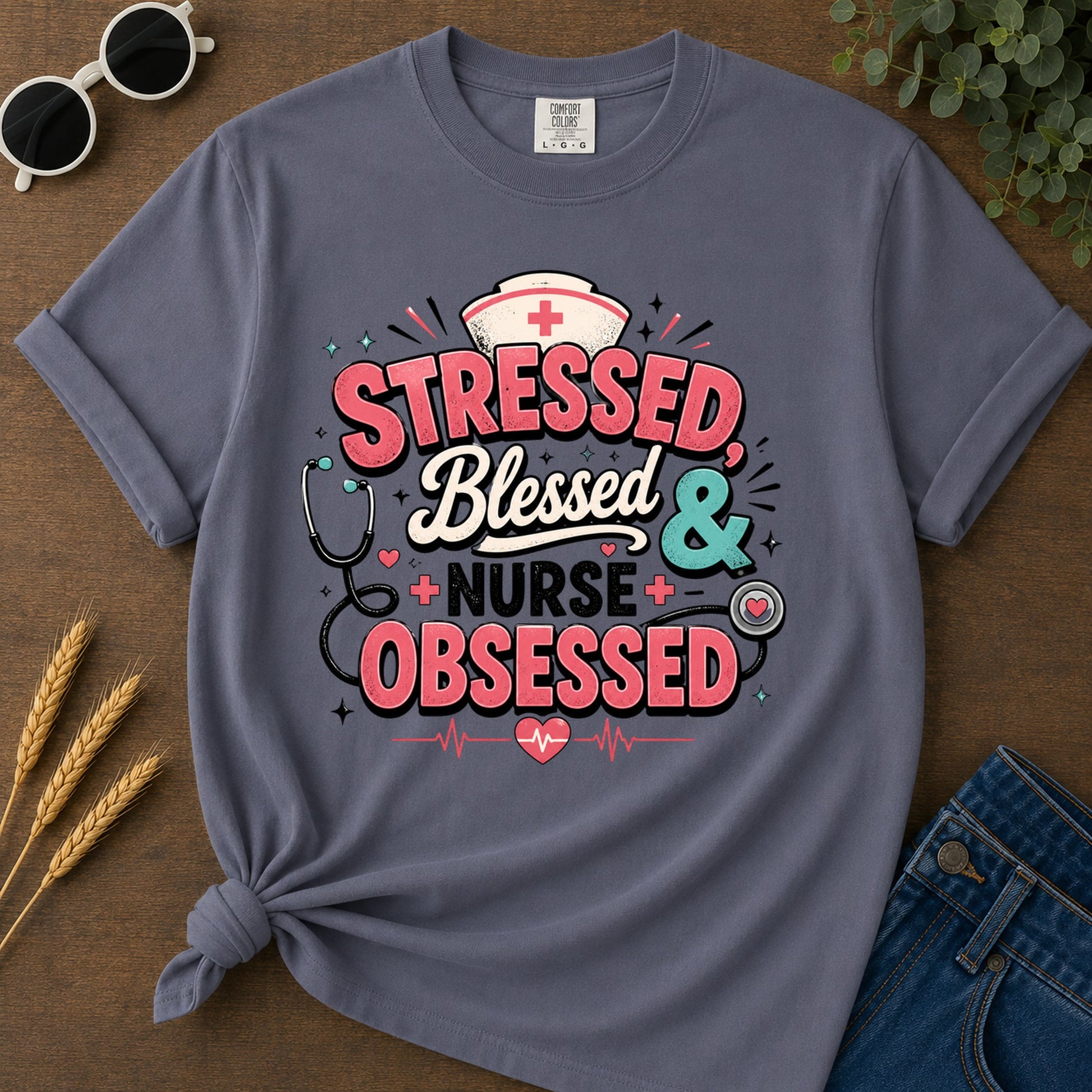 Tressed Blessed Obsessed T-Shirt - Navy Mockup