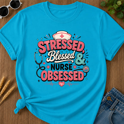Tressed Blessed Obsessed T-Shirt - Sapphire Mockup