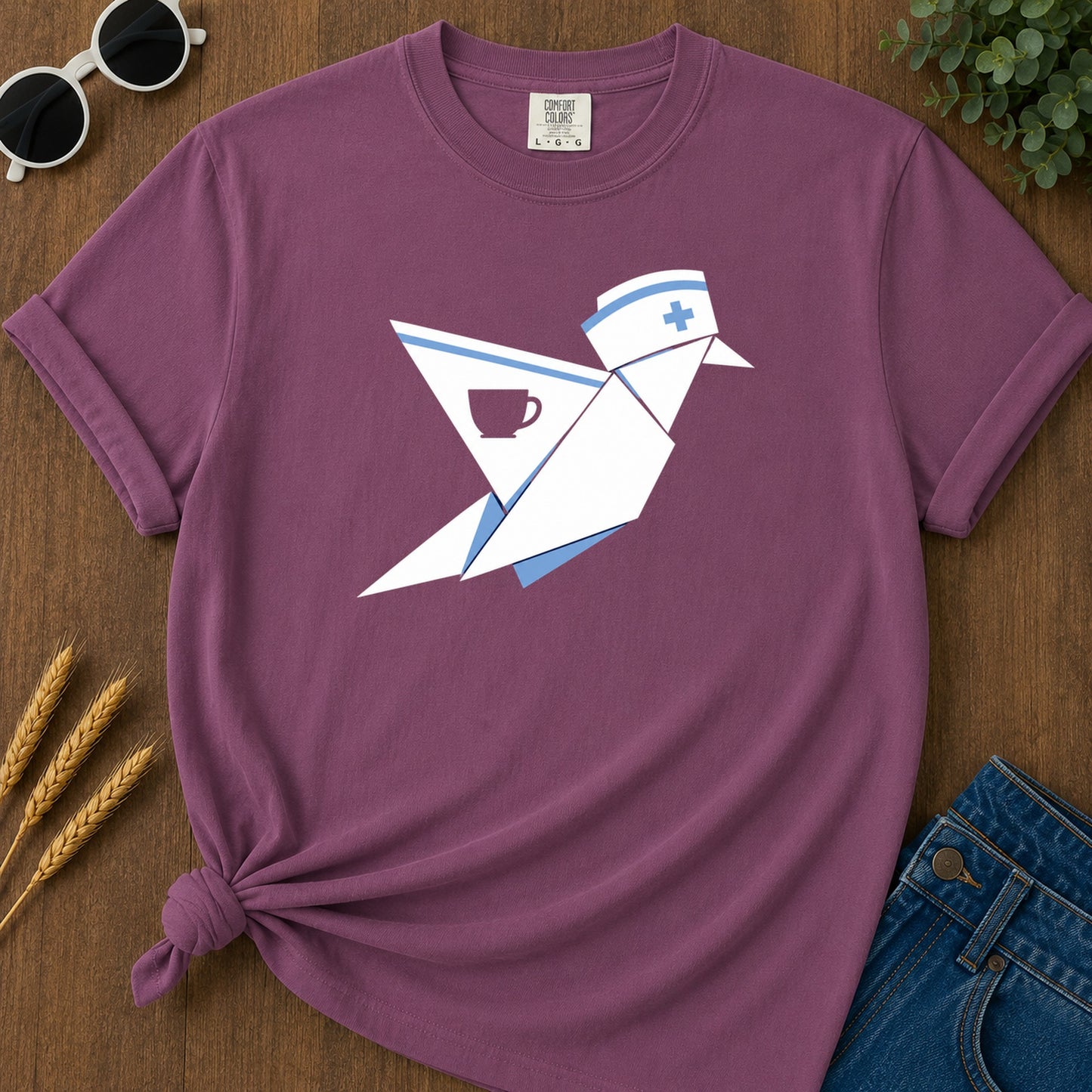 Origami Nurse T-Shirt - Berry Mockup